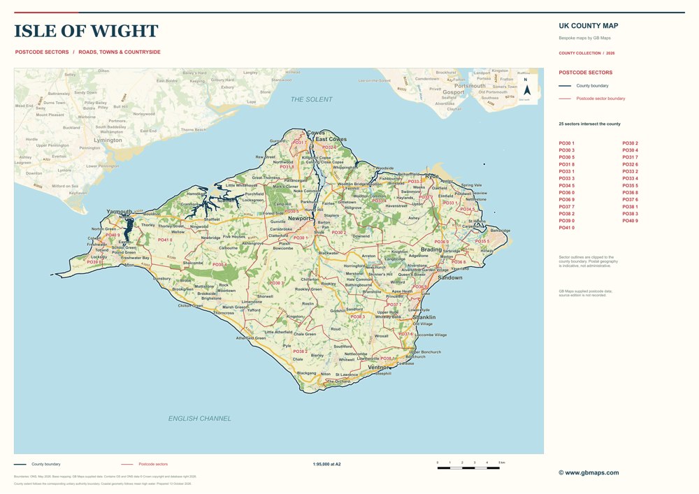 Isle of Wight · Postcode sectors — full map sample