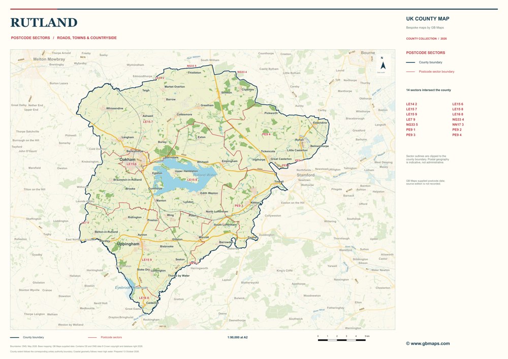 Rutland · Postcode sectors — full map sample