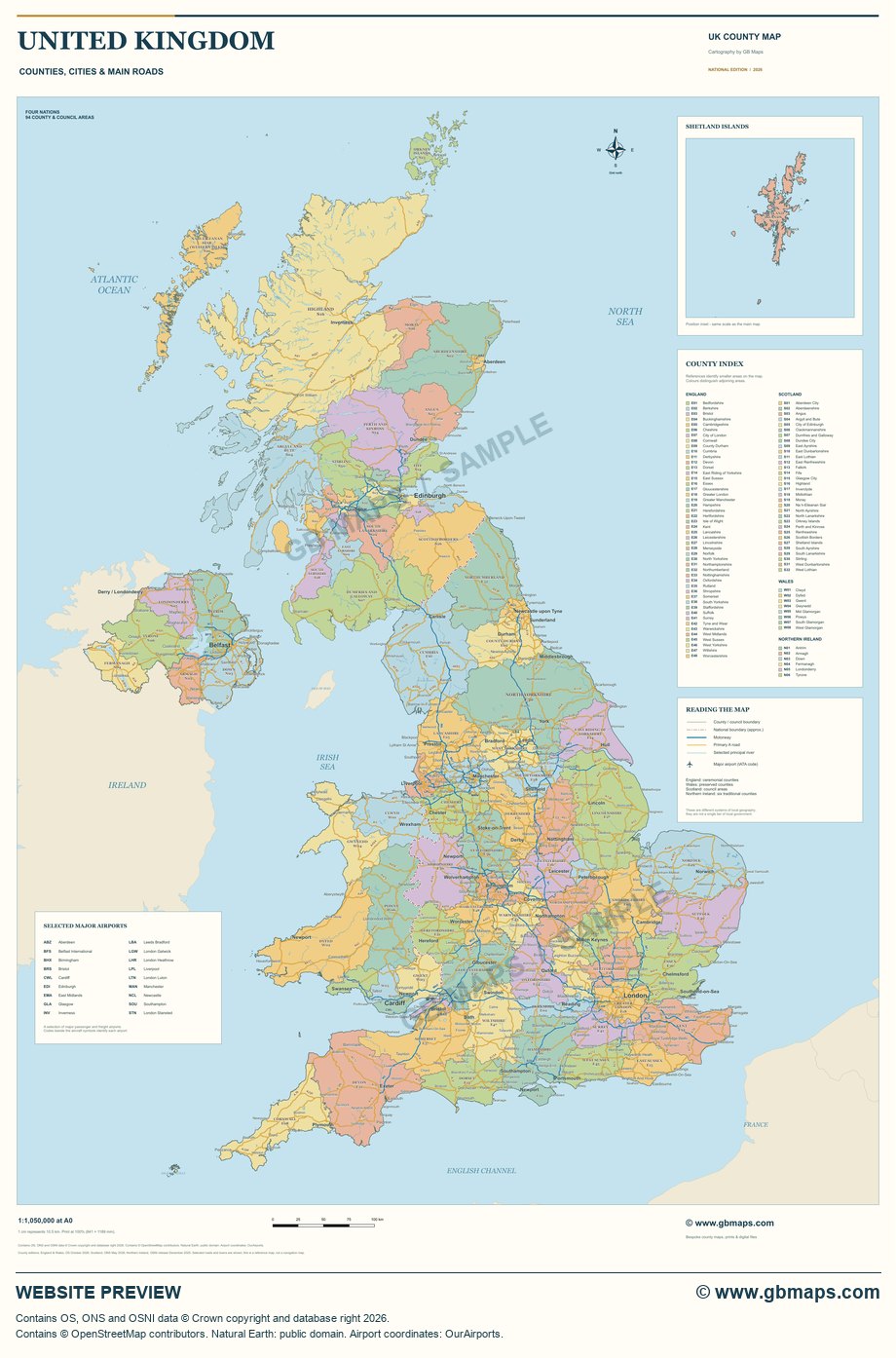 United Kingdom county map, A0 portrait edition